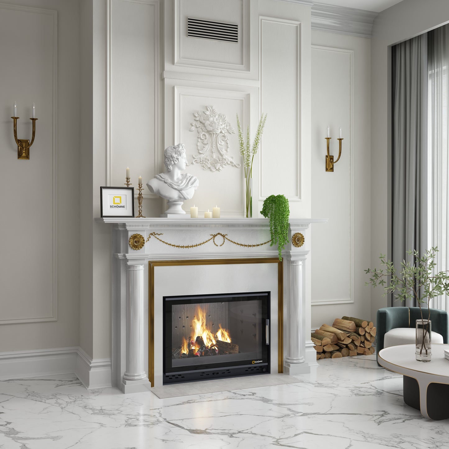 Black Glass Flap Cast Iron Fireplace Chamber Single Glass 80 cm