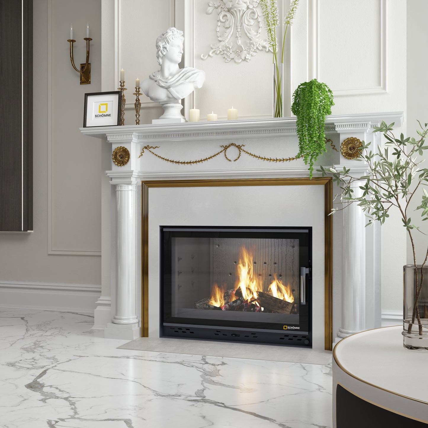 Black Glass Flap Cast Iron Fireplace Chamber Single Glass 80 cm