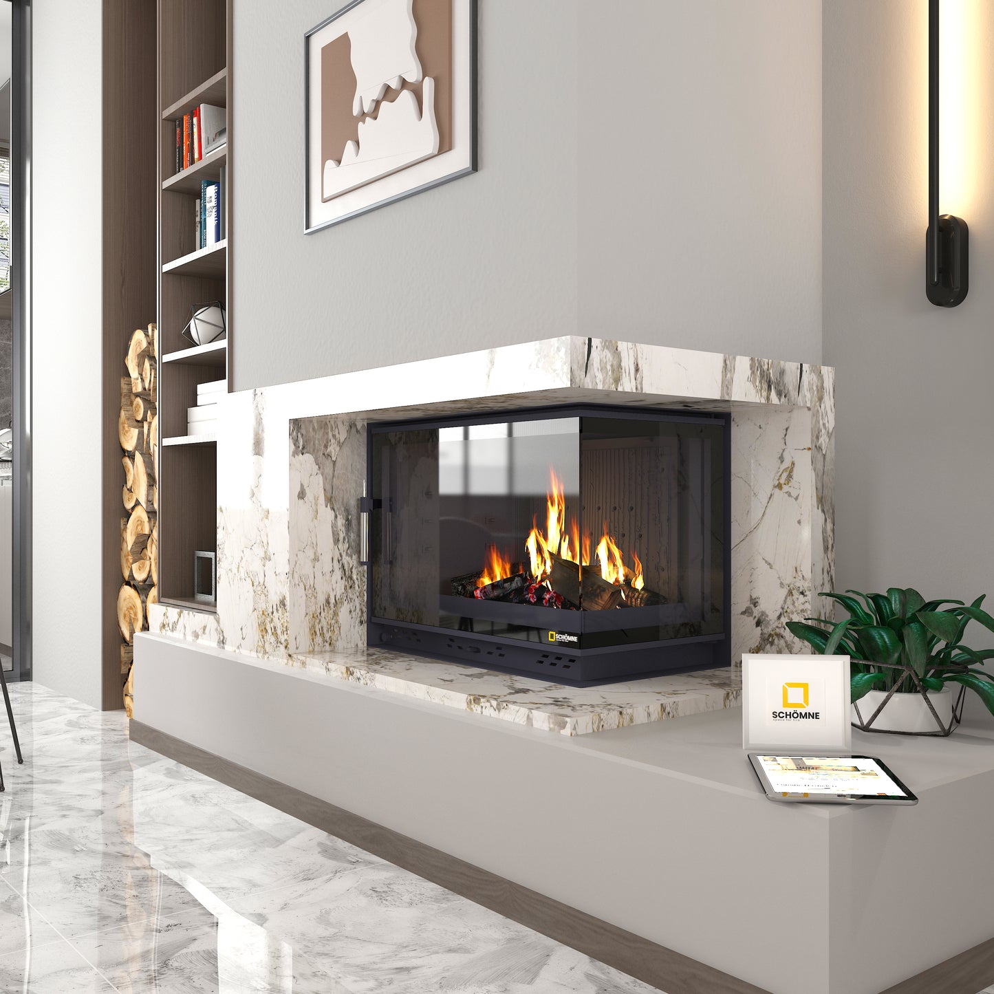 Black Glass Flap Cast Fireplace Chamber Right Glass 70 cm