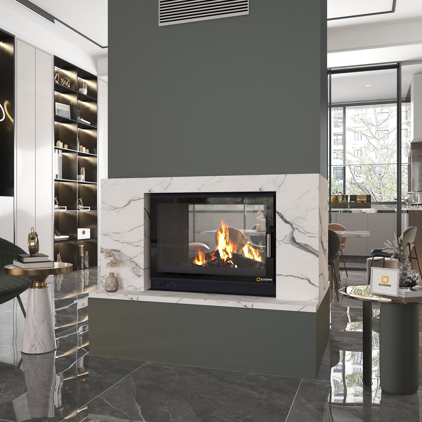 Black Glass Flap Cast Fireplace Chamber Tunnel 70 cm