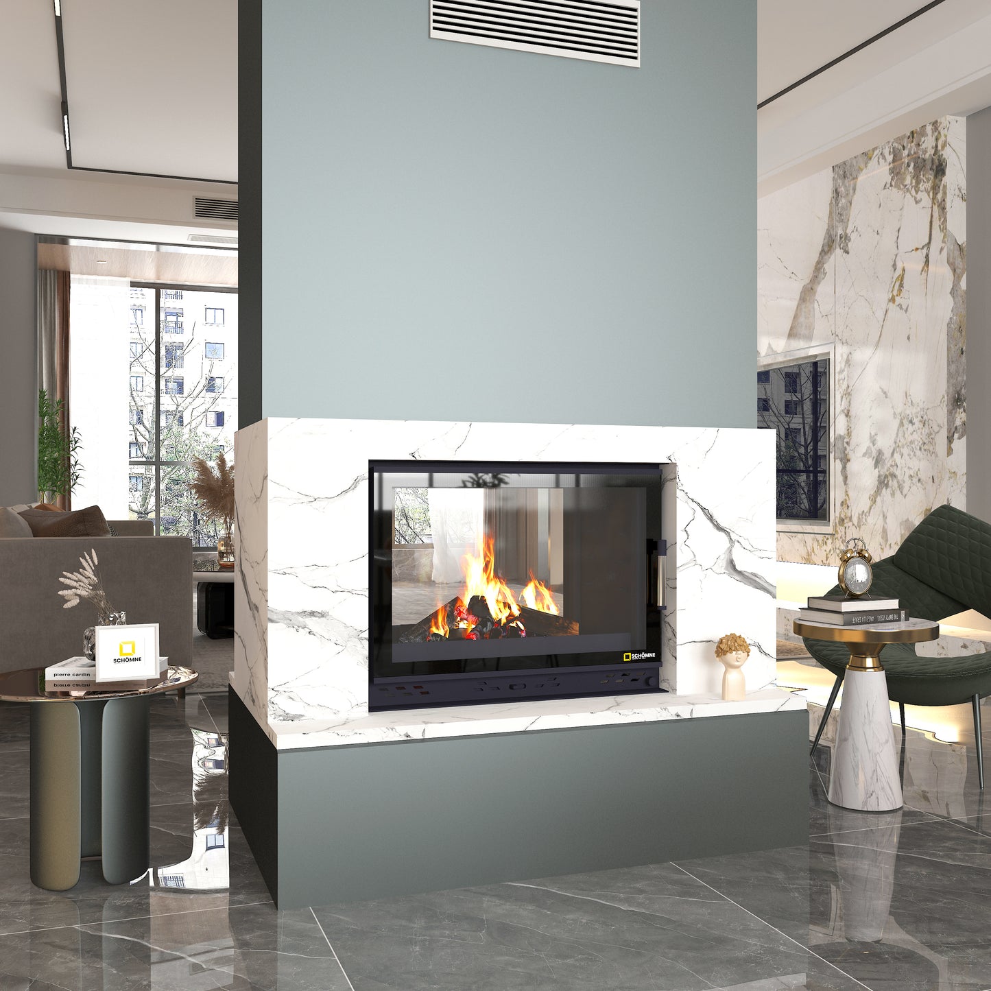 Black Glass Flap Cast Fireplace Chamber Tunnel 70 cm