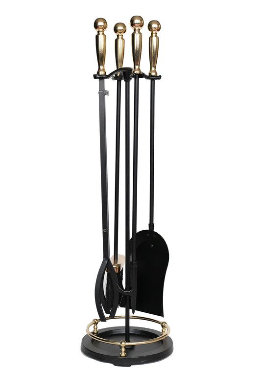 Dodok Home 5 Piece Premium Imported Cast Gold Head Round Fireplace-Stove Tongs Set Accessory Set DH-SAY15