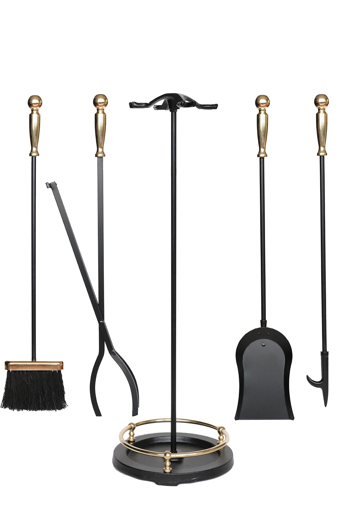 Dodok Home 5 Li Premium İthal Döküm Gold Başlıklı Yuvarlak Şömine-Soba Maşa Takımı Aksesuar Seti DH-SAY15
