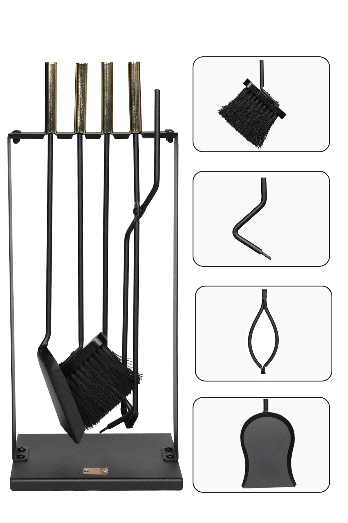 Dodok Home 5 Piece Luxury Imported Hanger Stand Gold Handle Fireplace-Stove Tongs Set Accessory Set DH-SS016