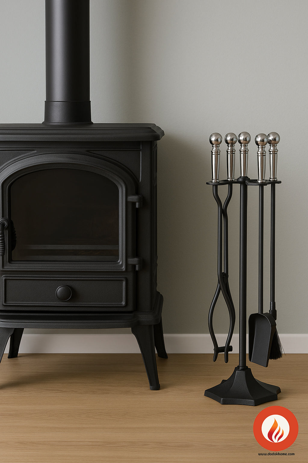 Dodok Home 5-Piece Luxury Black Knob Head Fireplace & Stove Tong Set DH-005S