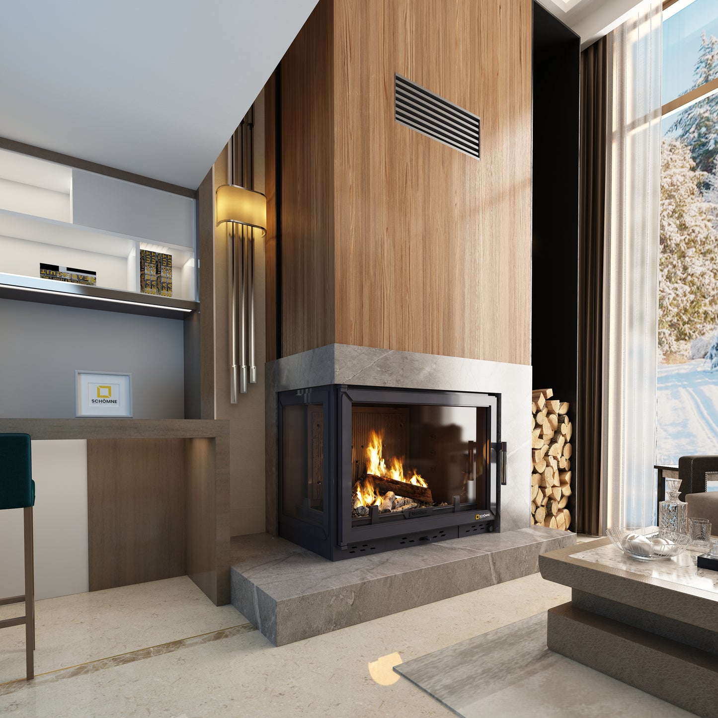 Cast Fireplace Chamber with Flap and Left Glass 80 cm