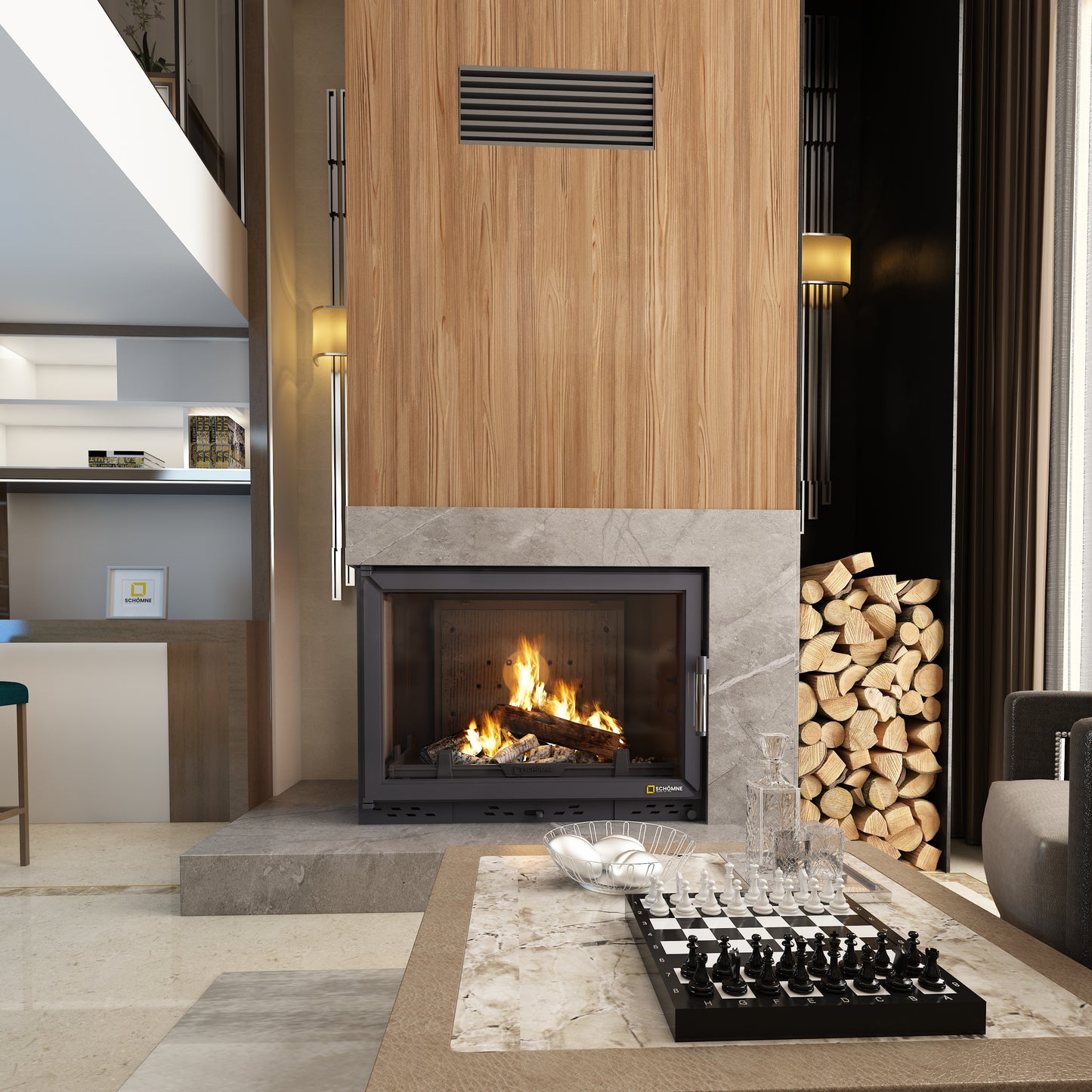 Cast Fireplace Chamber with Flap and Left Glass 80 cm