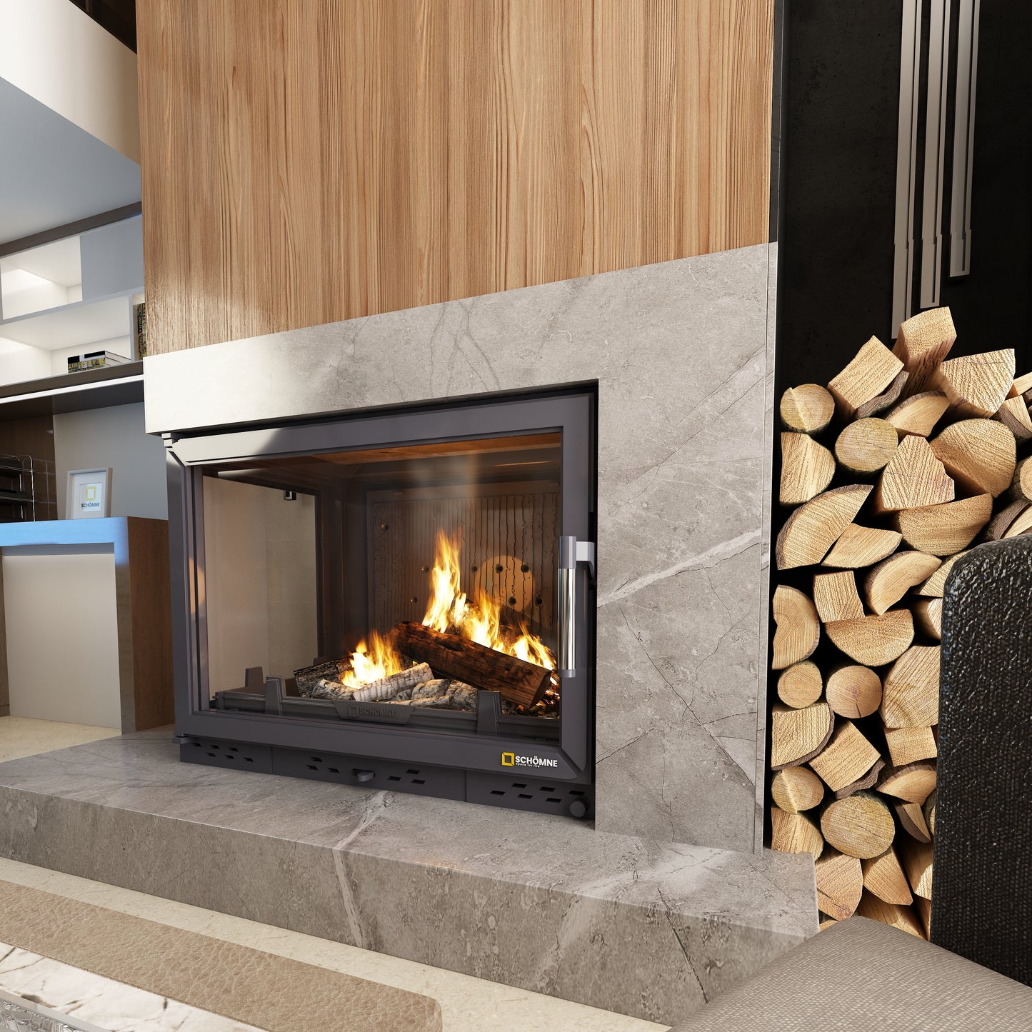 Cast Fireplace Chamber with Flap and Left Glass 80 cm