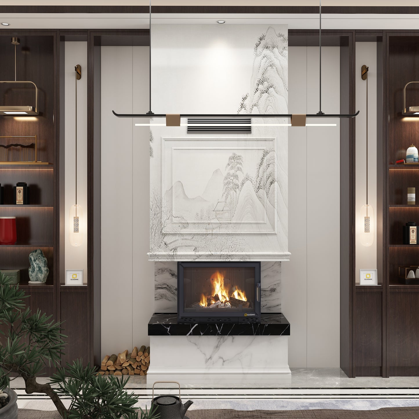 Cast Iron Fireplace Chamber with Flap and Glass on Three Sides 80 cm