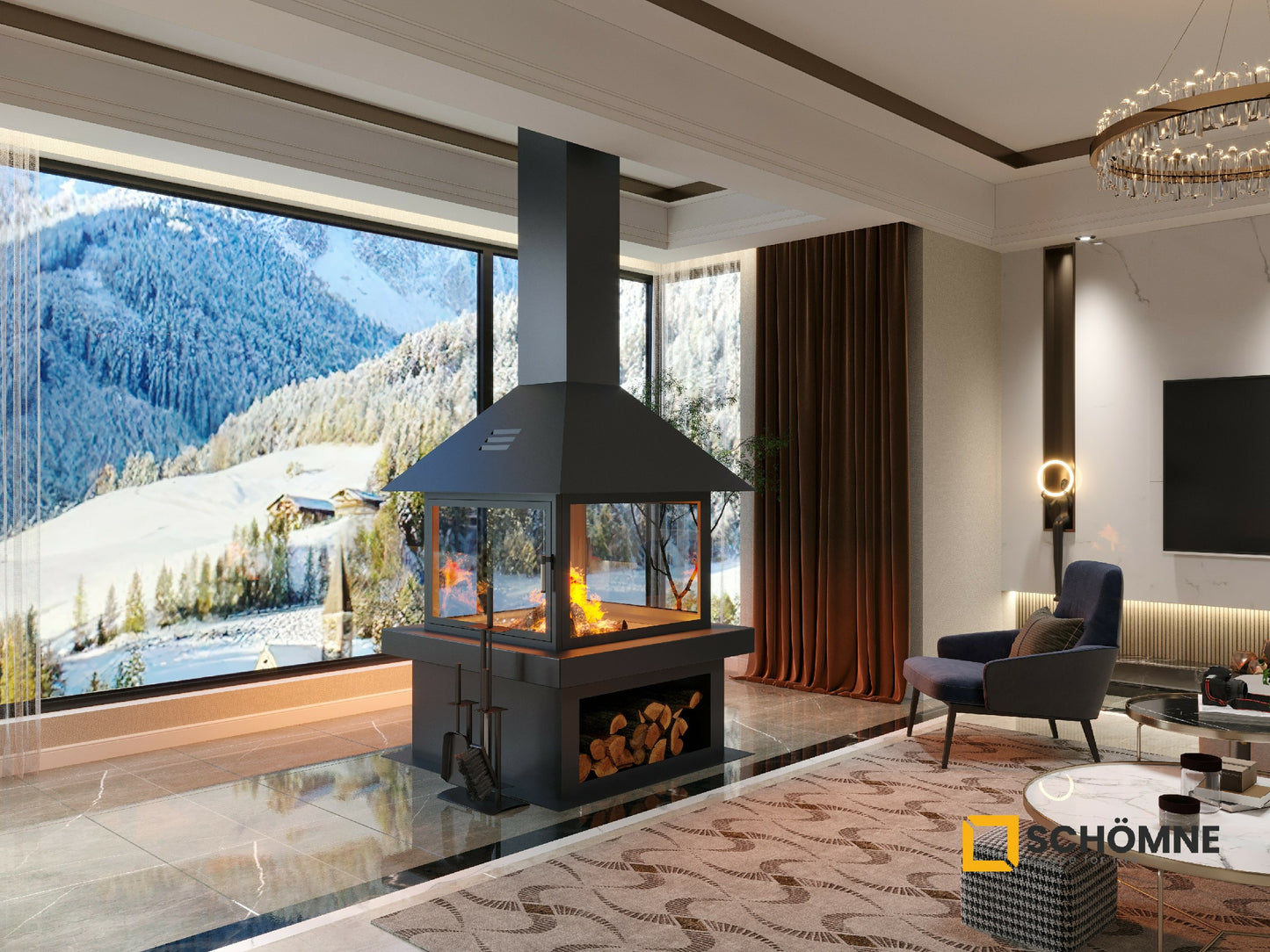 Square Model Medium Fireplace 80X80