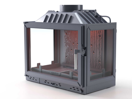 Cast Iron Fireplace Chamber with Flap and Glass on Three Sides 70 cm