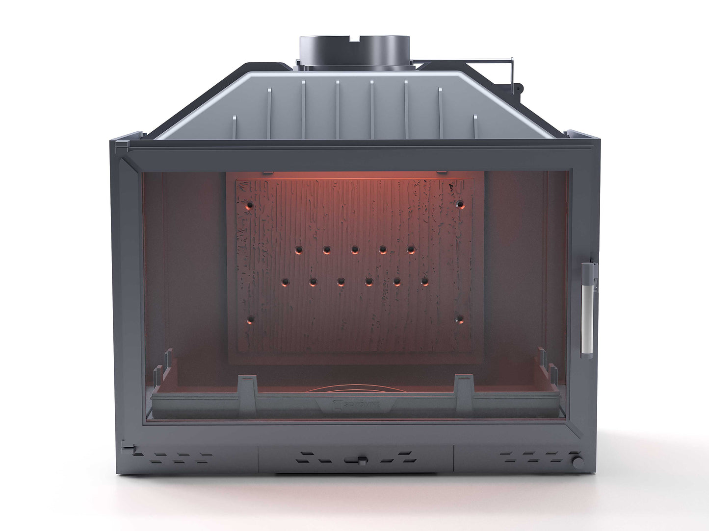 Cast Iron Fireplace Chamber with Flap and Glass on Three Sides 80 cm