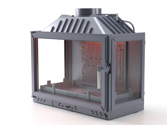 Cast Iron Fireplace Chamber with Flap and Glass on Three Sides 80 cm