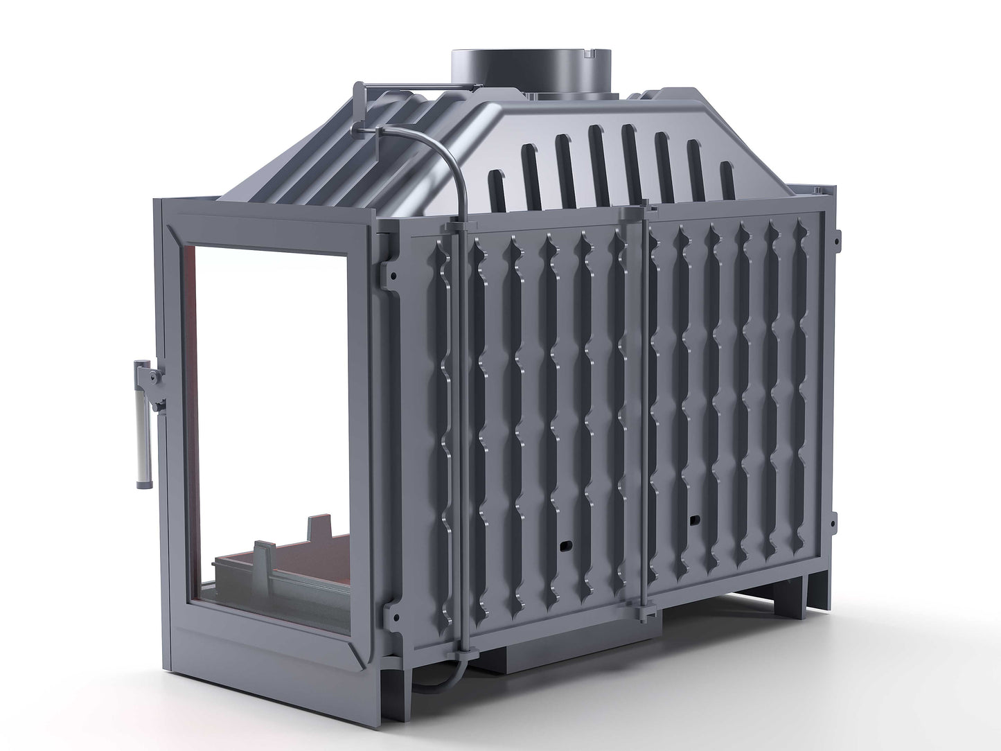 Cast Iron Fireplace Chamber with Flap and Glass on Three Sides 80 cm