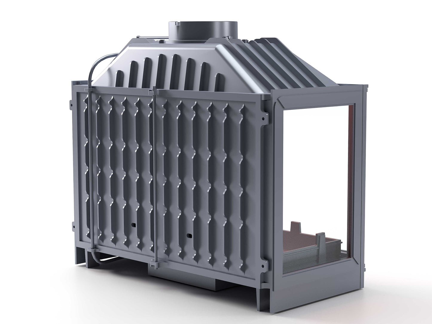 Cast Iron Fireplace Chamber with Flap and Glass on Three Sides 80 cm