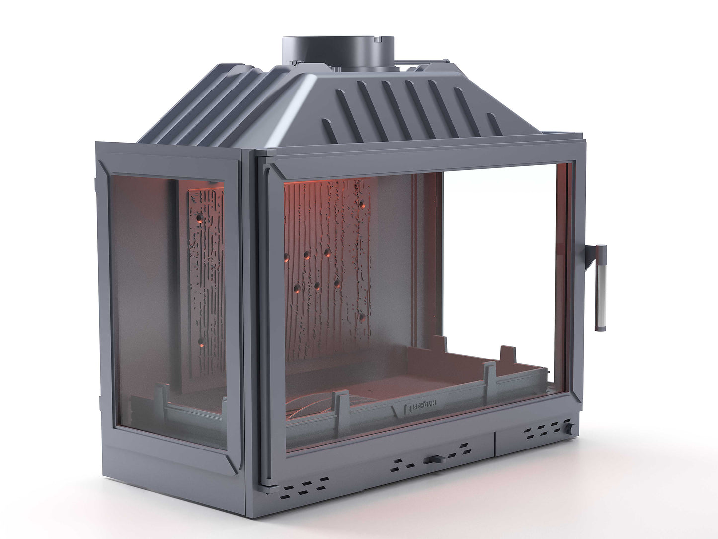 Cast Iron Fireplace Chamber with Flap and Glass on Three Sides 80 cm