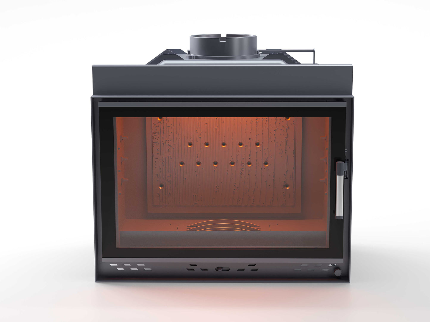 Black Glass Flap Cast Iron Fireplace Chamber Single Glass 70 cm