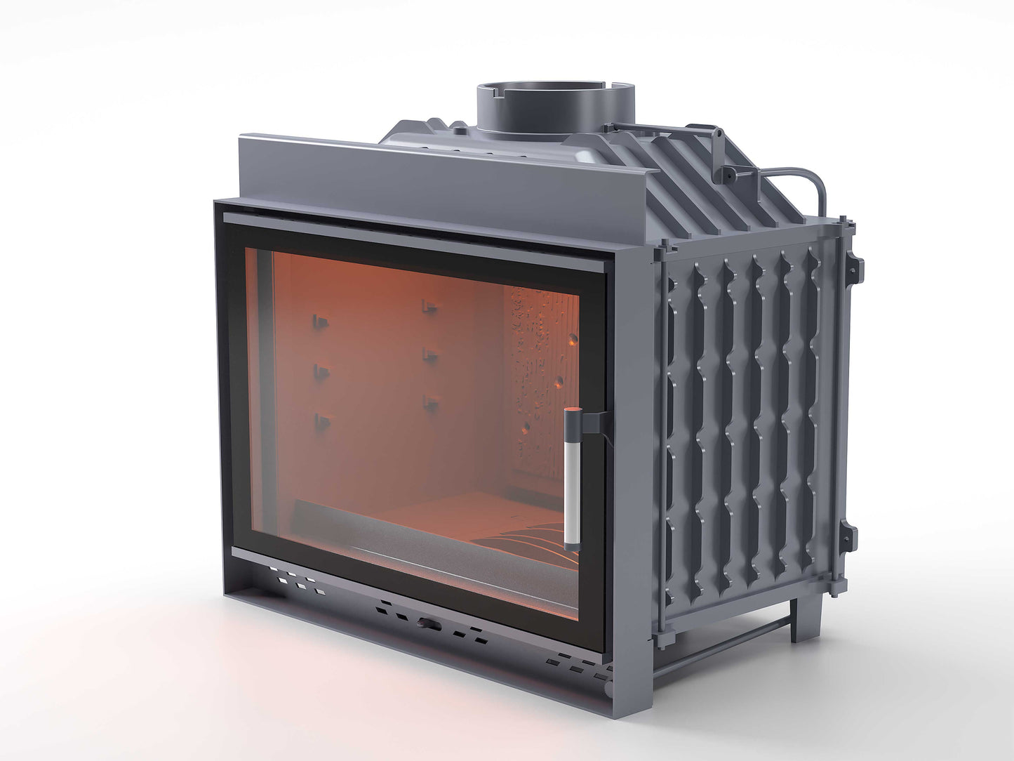 Black Glass Flap Cast Iron Fireplace Chamber Single Glass 70 cm