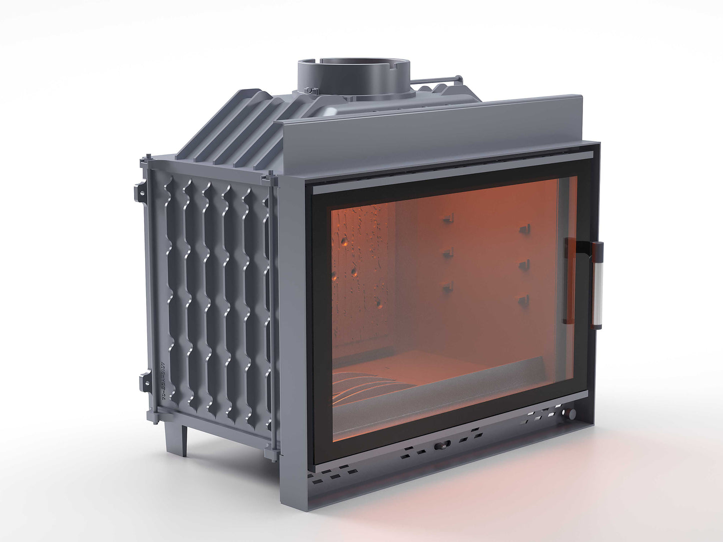 Black Glass Flap Cast Iron Fireplace Chamber Single Glass 70 cm