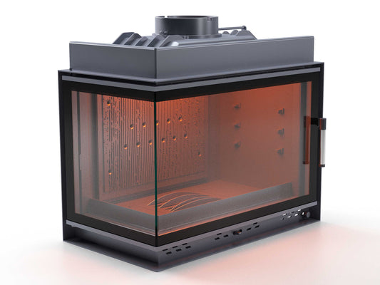 Black Glass Flap Cast Fireplace Chamber with Left Glass 70 cm
