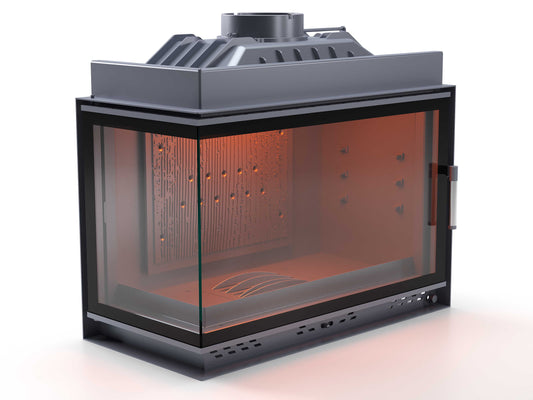 Black Glass Flap Cast Fireplace Chamber with Left Glass 80 cm