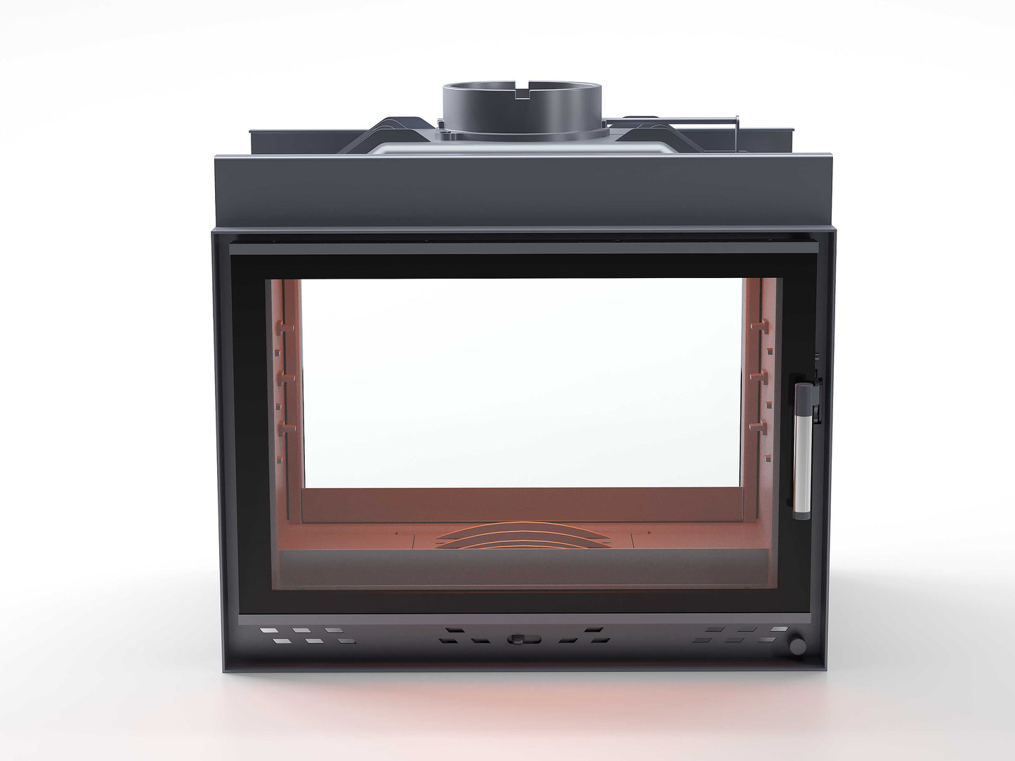 Black Glass Flap Cast Fireplace Chamber Tunnel 70 cm