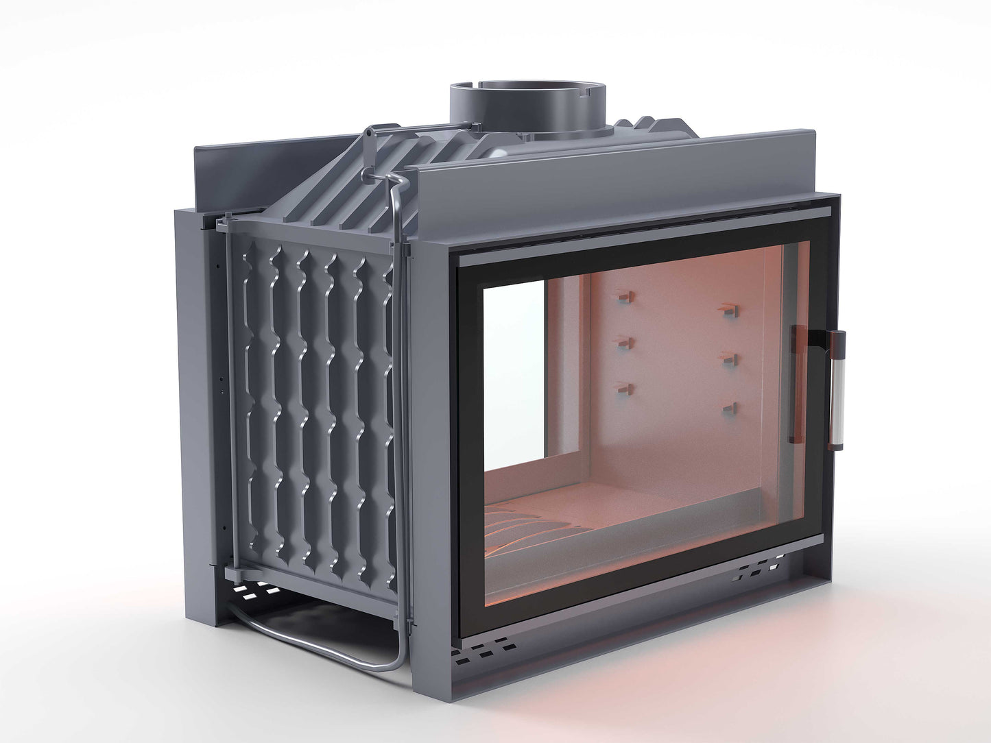 Black Glass Flap Cast Fireplace Chamber Tunnel 70 cm