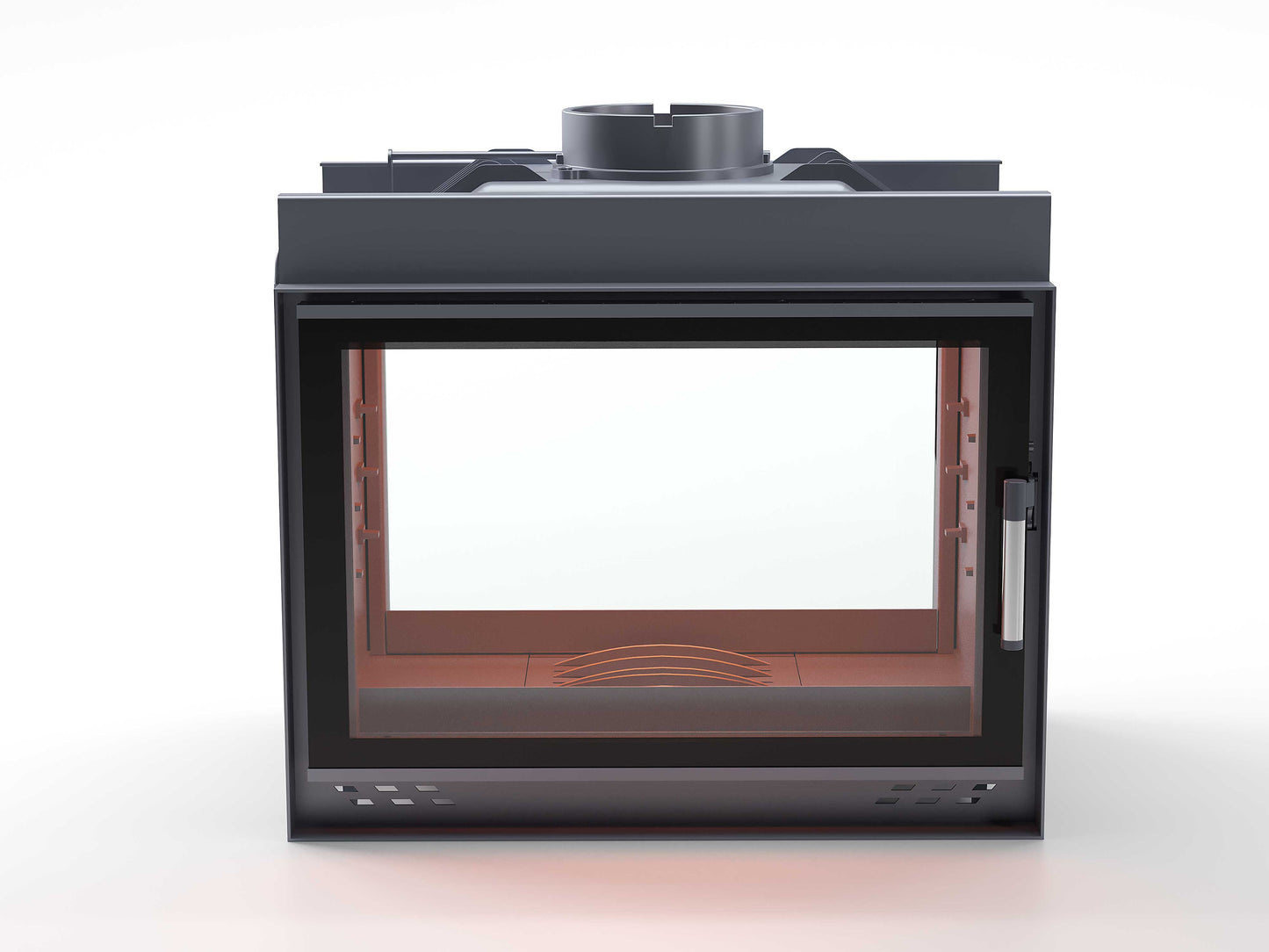 Black Glass Flap Cast Fireplace Chamber Tunnel 70 cm