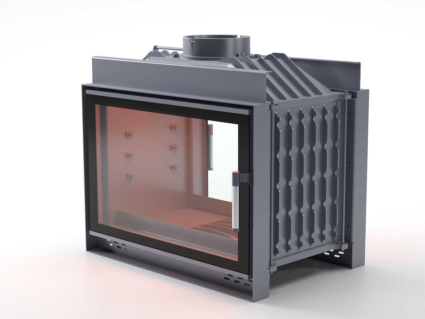 Black Glass Flap Cast Fireplace Chamber Tunnel 70 cm