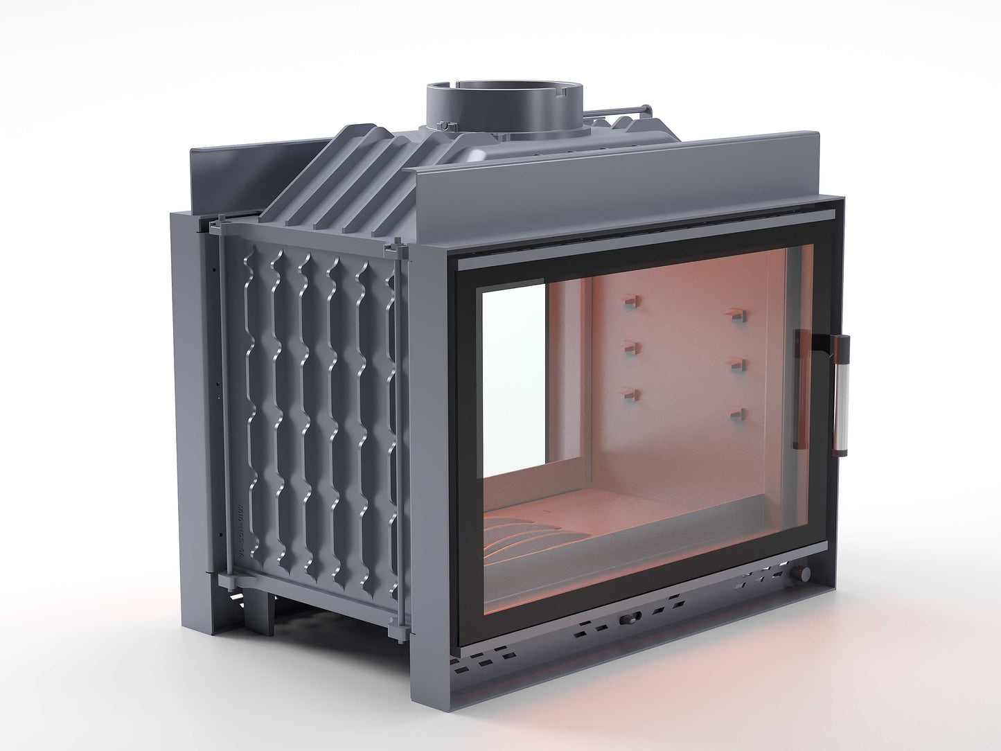 Black Glass Flap Cast Fireplace Chamber Tunnel 70 cm