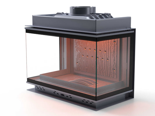 Black Glass Flap Cast Fireplace Chamber with Glass on Three Sides 70 cm