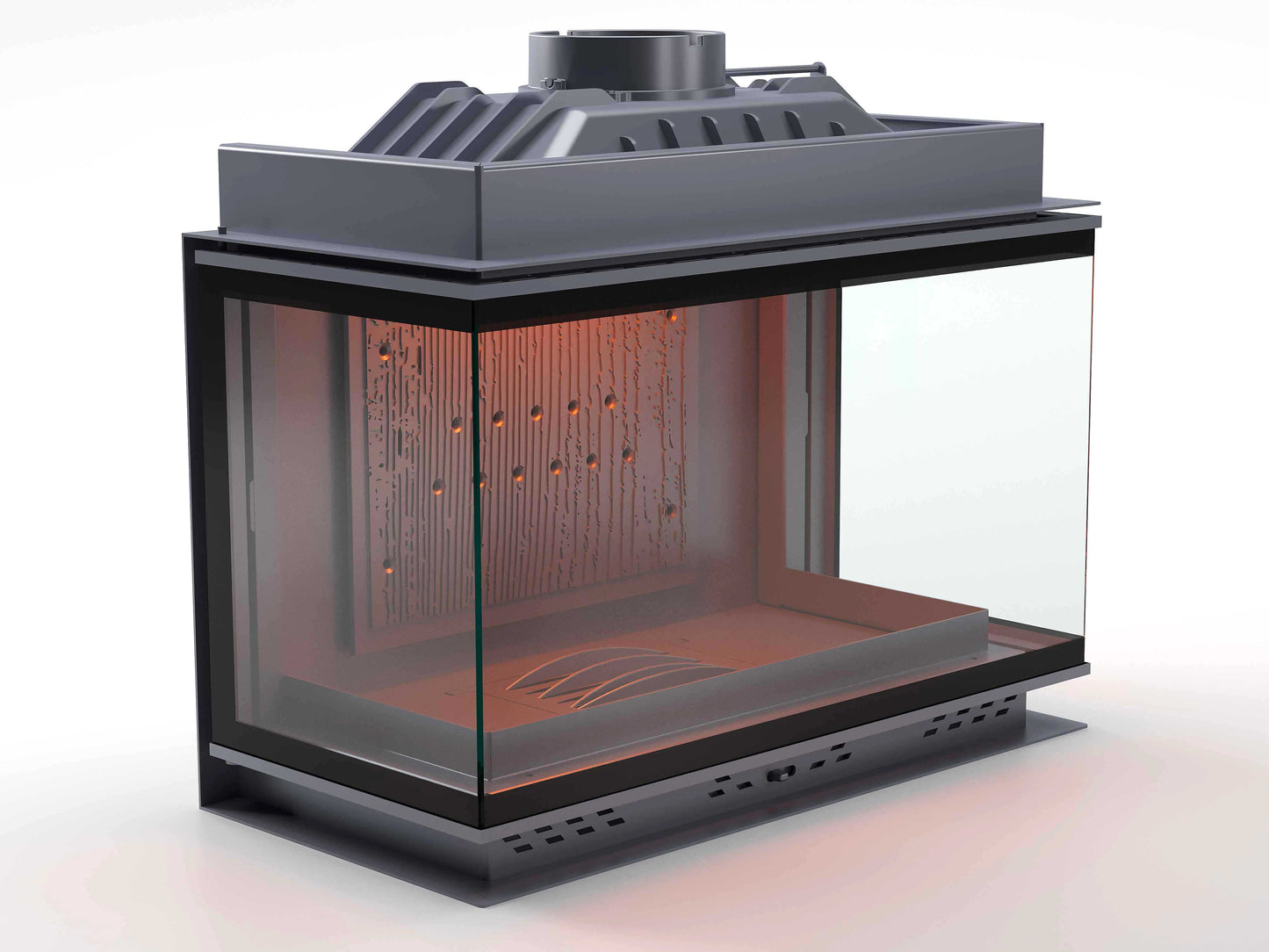 Black Glass Flap Cast Fireplace Chamber with Glass on Three Sides 80 cm