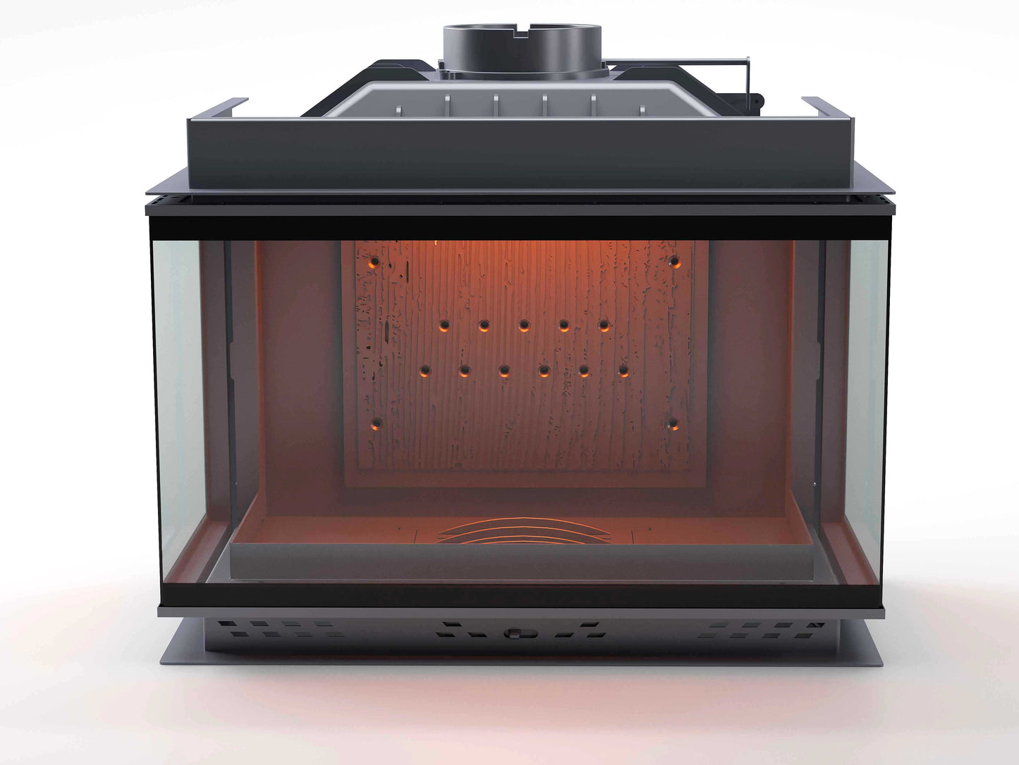Black Glass Flap Cast Fireplace Chamber with Glass on Three Sides 80 cm