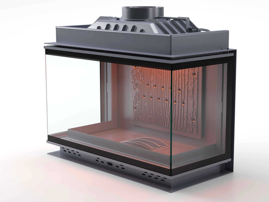 Black Glass Flap Cast Fireplace Chamber with Glass on Three Sides 80 cm