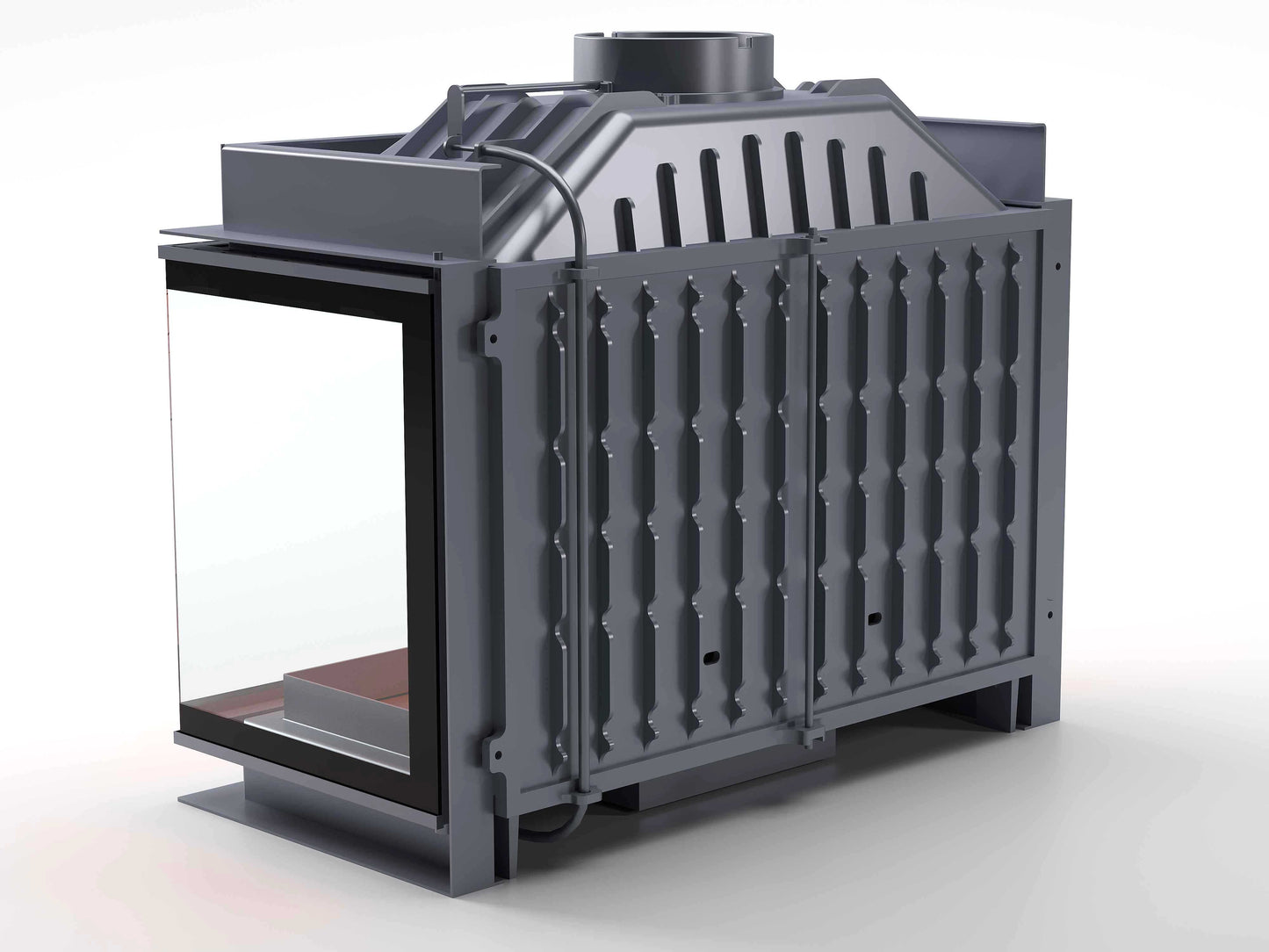 Black Glass Flap Cast Fireplace Chamber with Glass on Three Sides 80 cm