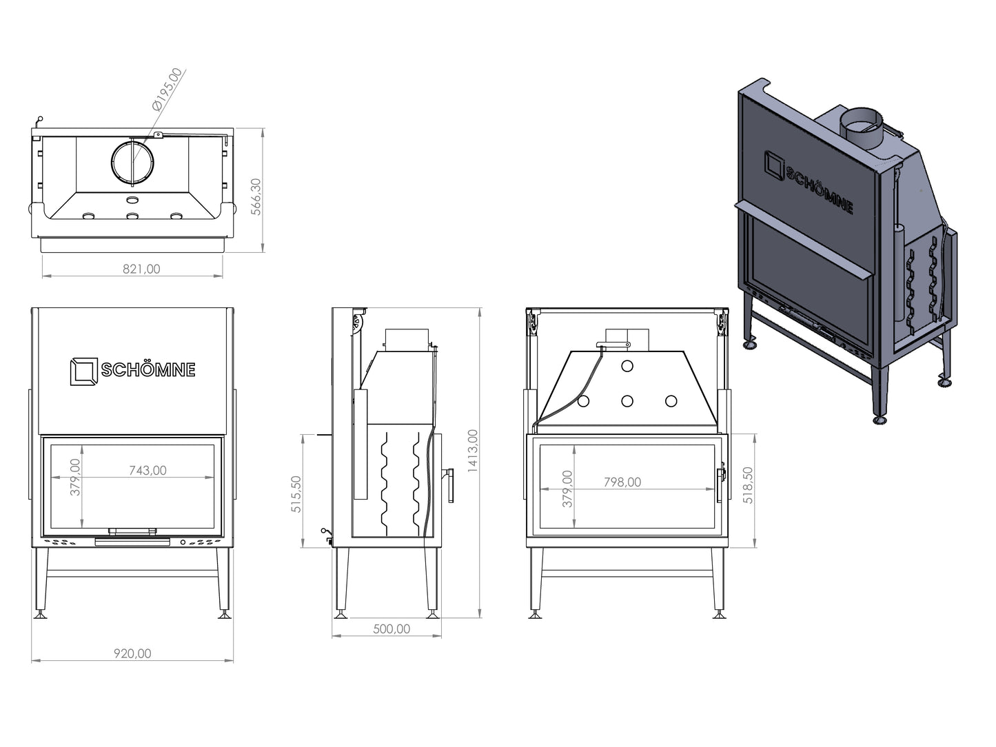 90 cm Tunnel Elevator Fireplace Chamber