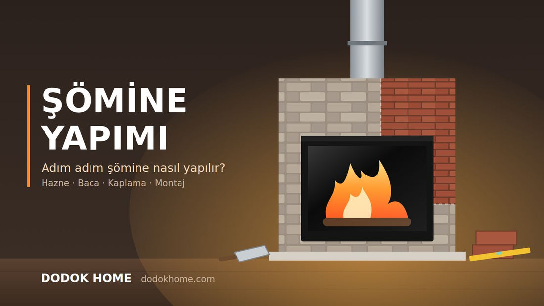 Şömine yapımı - taş ve tuğla kaplamalı, çelik bacalı hazneli şömine | Dodok Home