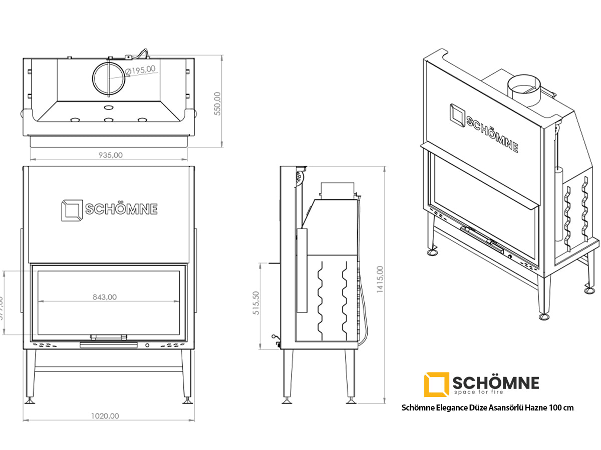 100 cm Düz Açık Asansörlü Şömine Haznesi | Dodok Home