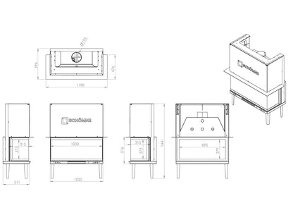 100 cm Üç Tarafı Camlı Tünel Asansörlü Şömine Haznesi | Dodok Home