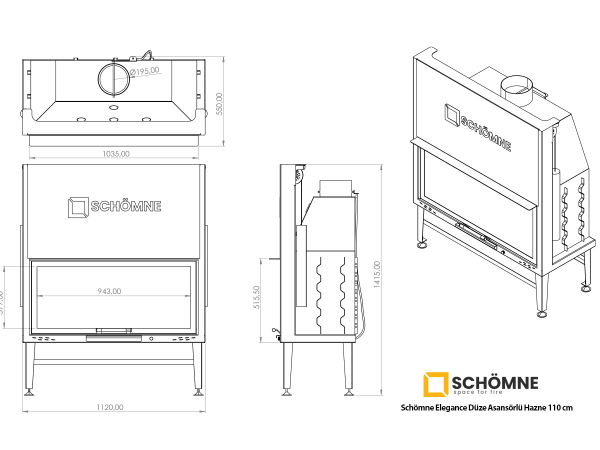 110 cm Düz Açık Asansörlü Şömine Haznesi | Dodok Home