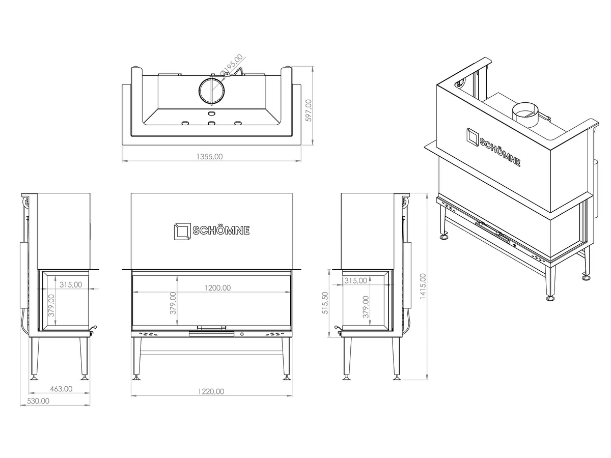 120 cm Üç Tarafı Camlı Asansörlü Şömine Haznesi | Dodok Home