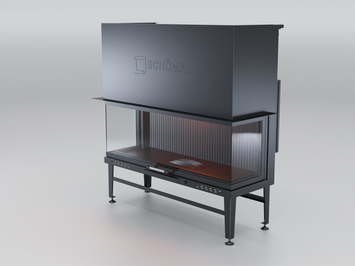 130 cm Üç Tarafı Camlı Asansörlü Şömine Haznesi | Dodok Home
