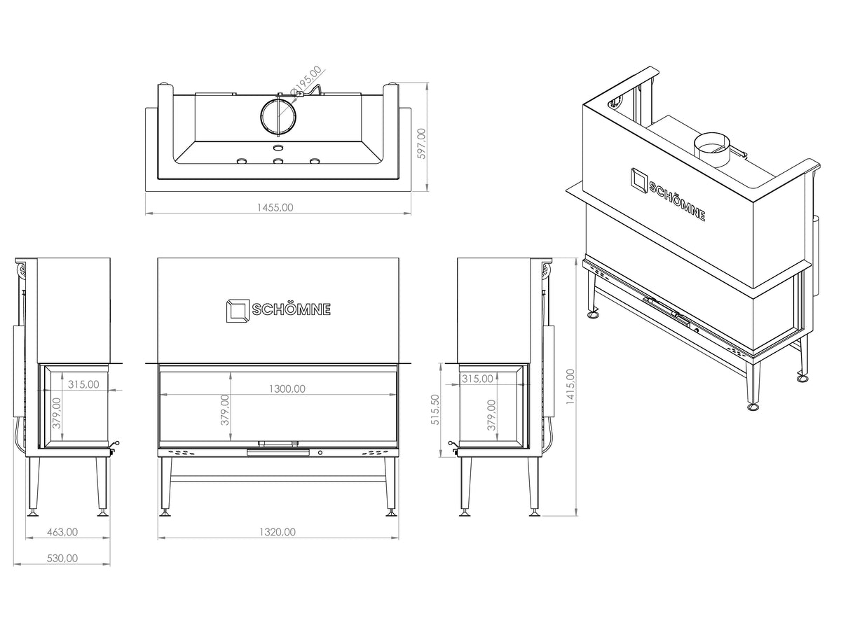 130 cm Üç Tarafı Camlı Asansörlü Şömine Haznesi | Dodok Home