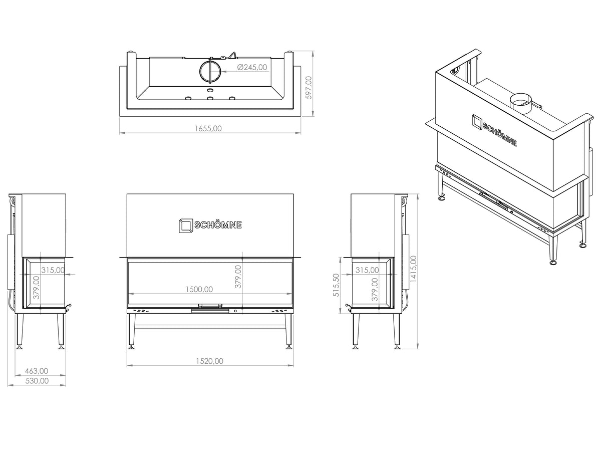 150 cm Üç Tarafı Camlı Asansörlü Şömine Haznesi | Dodok Home
