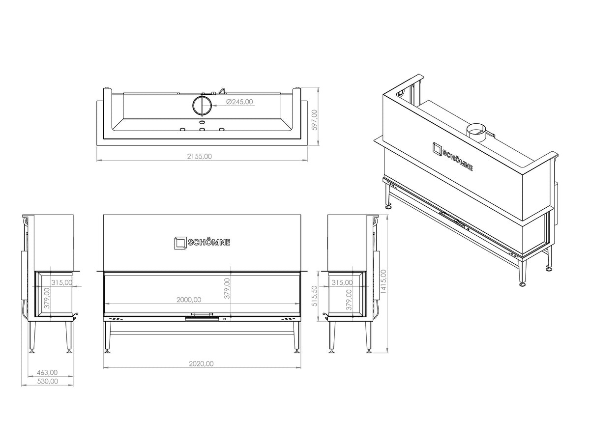 200 cm Üç Tarafı Camlı Asansörlü Şömine Haznesi | Dodok Home