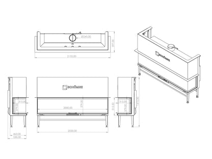200 cm Üç Tarafı Camlı Asansörlü Şömine Haznesi | Dodok Home