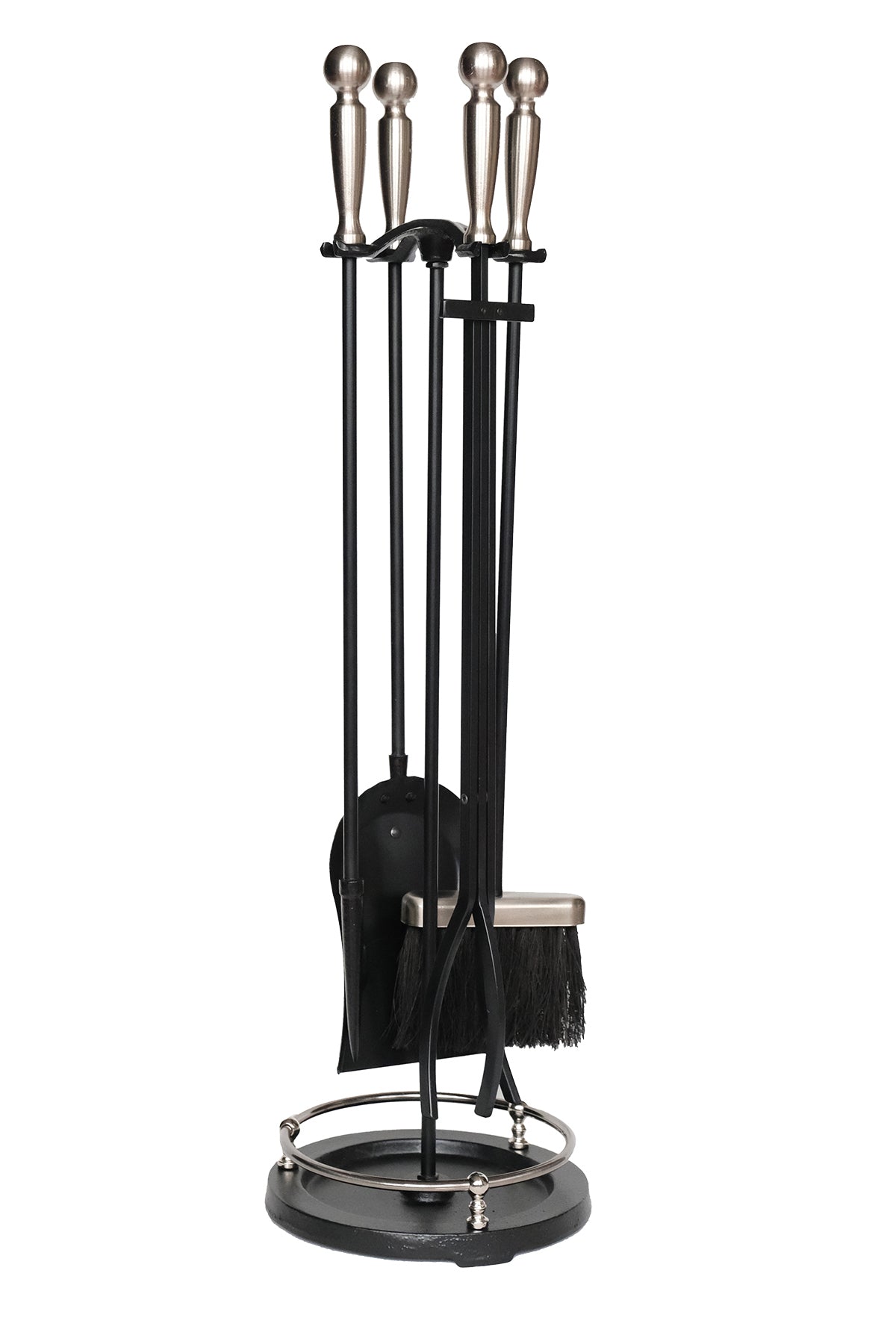 Dodok Home 5 Li Premium İthal Döküm Gümüş Başlıklı Yuvarlak Şömine-Soba Maşa Takımı DH-SGY015