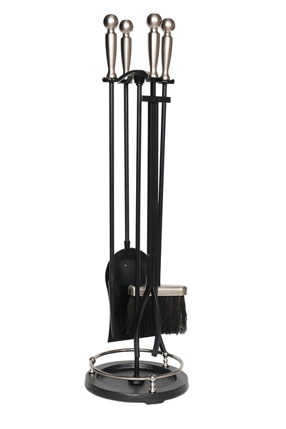 Dodok Home 5 Li Premium İthal Döküm Gümüş Başlıklı Yuvarlak Şömine-Soba Maşa Takımı DH-SGY015