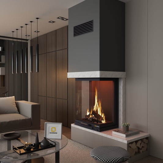 50X60X50X80 Küp Hazne Dik Üç Tarafı Camlı Asansörlü Şömine | Dodok Home