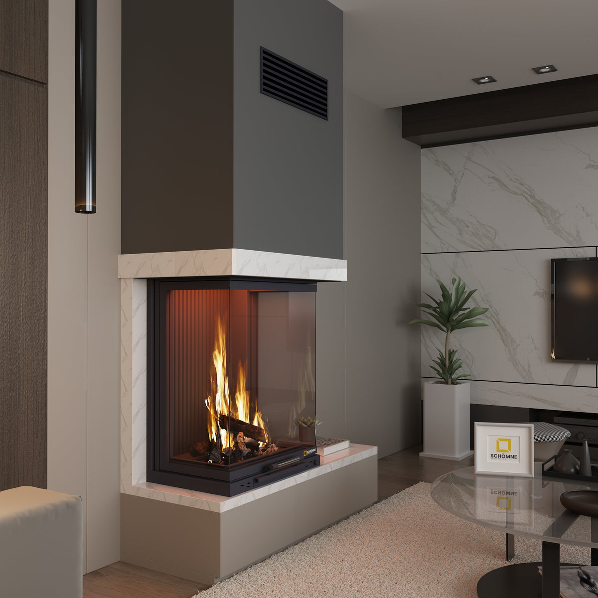 50X60X50X80 Küp Hazne Dik Üç Tarafı Camlı Asansörlü Şömine | Dodok Home